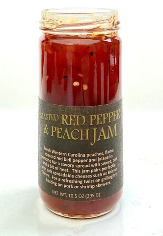 Copper Pot & Wooden Spoon – Roasted Red Pepper and Peach Jam – 10 oz Jar